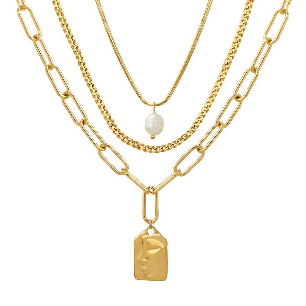 18K gold plated baroque pearl 3 layers  necklace