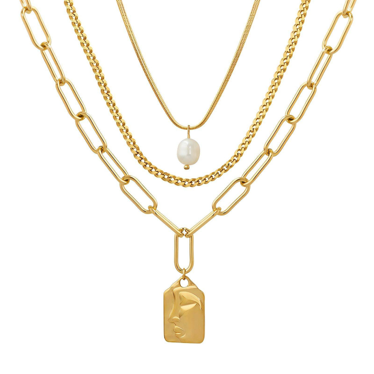 18K gold plated baroque pearl 3 layers  necklace