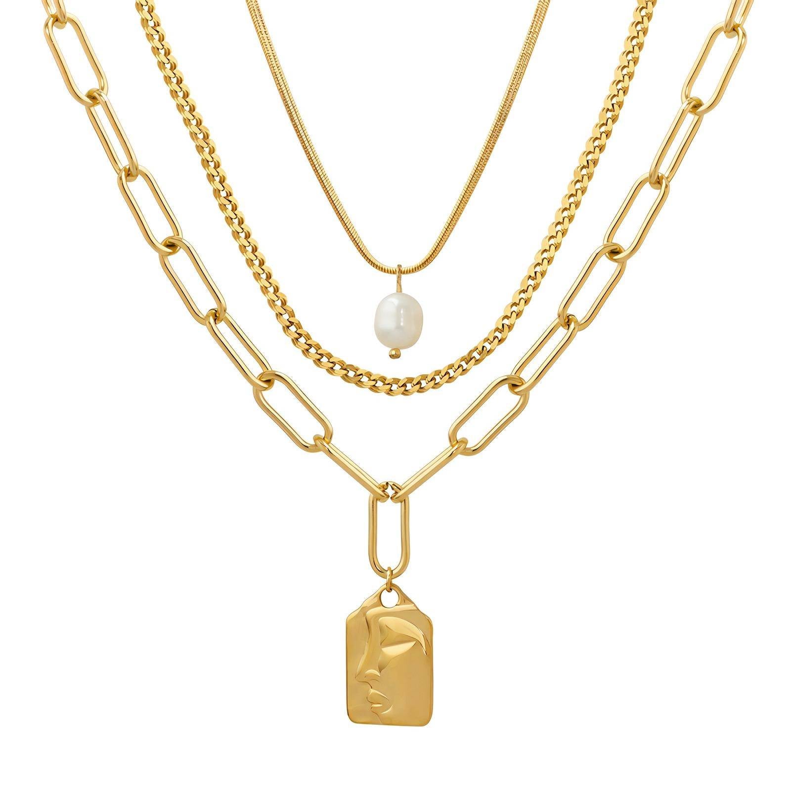 18K gold plated baroque pearl 3 layers  necklace