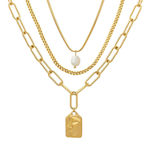 18K gold plated baroque pearl 3 layers  necklace