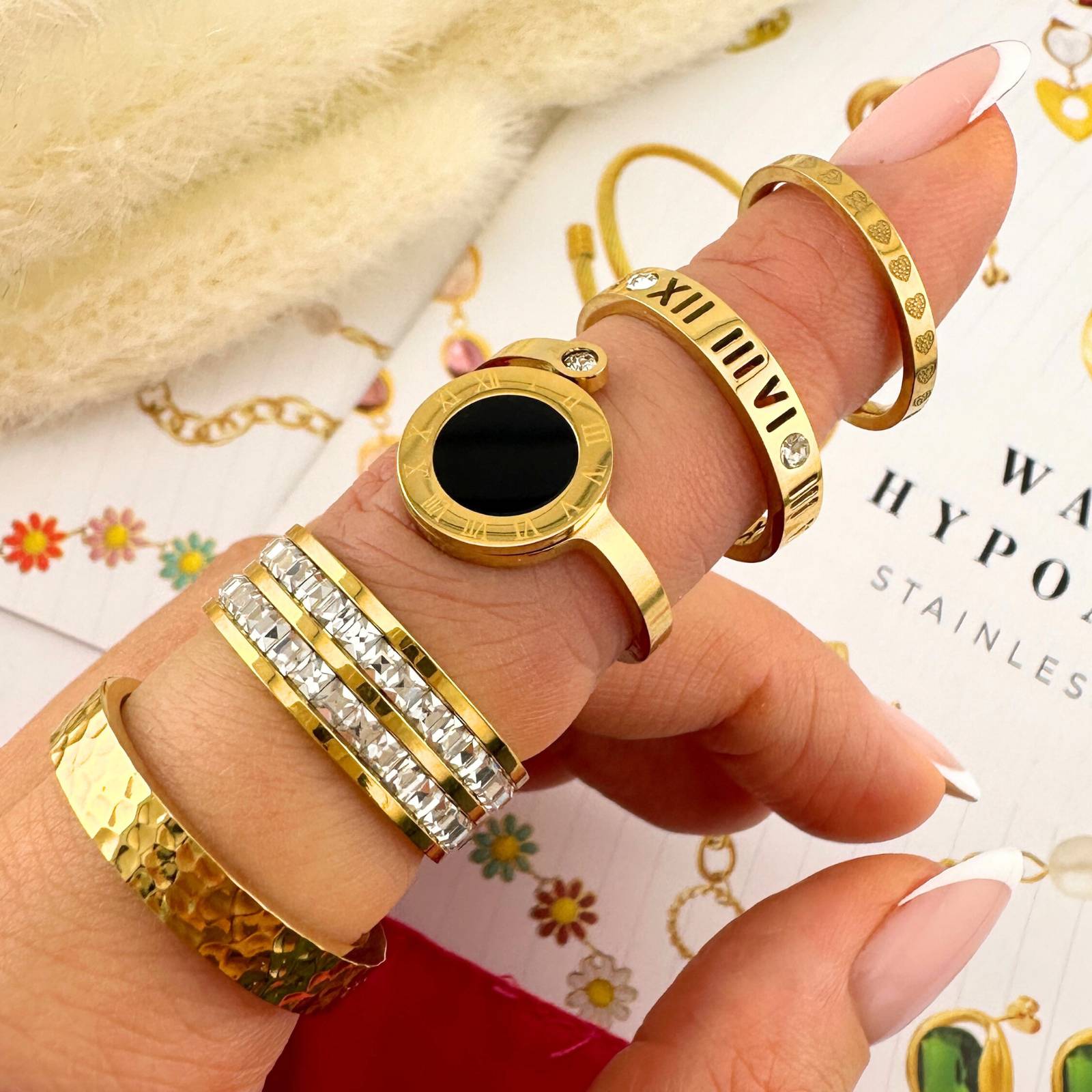 Numeric cubic zirconia finger ring