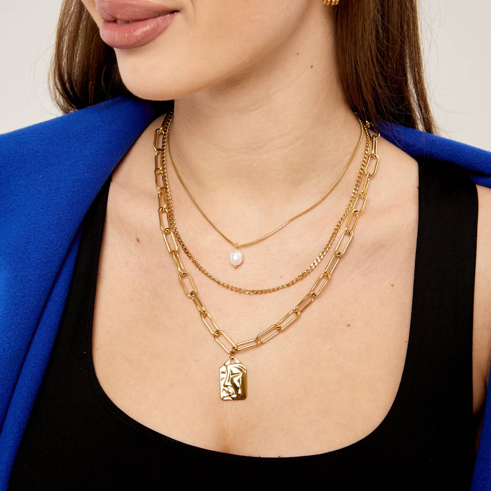 18K gold plated baroque pearl 3 layers  necklace