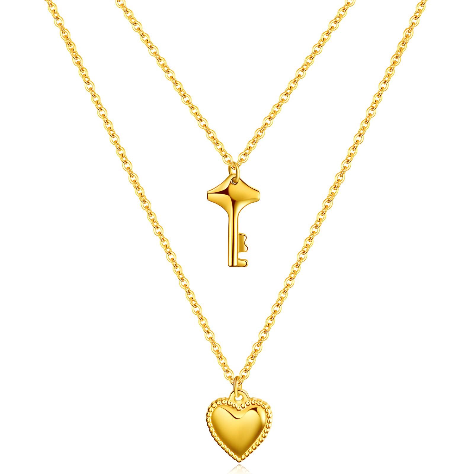 18K gold plated Stainless steel  Heart and Key necklace