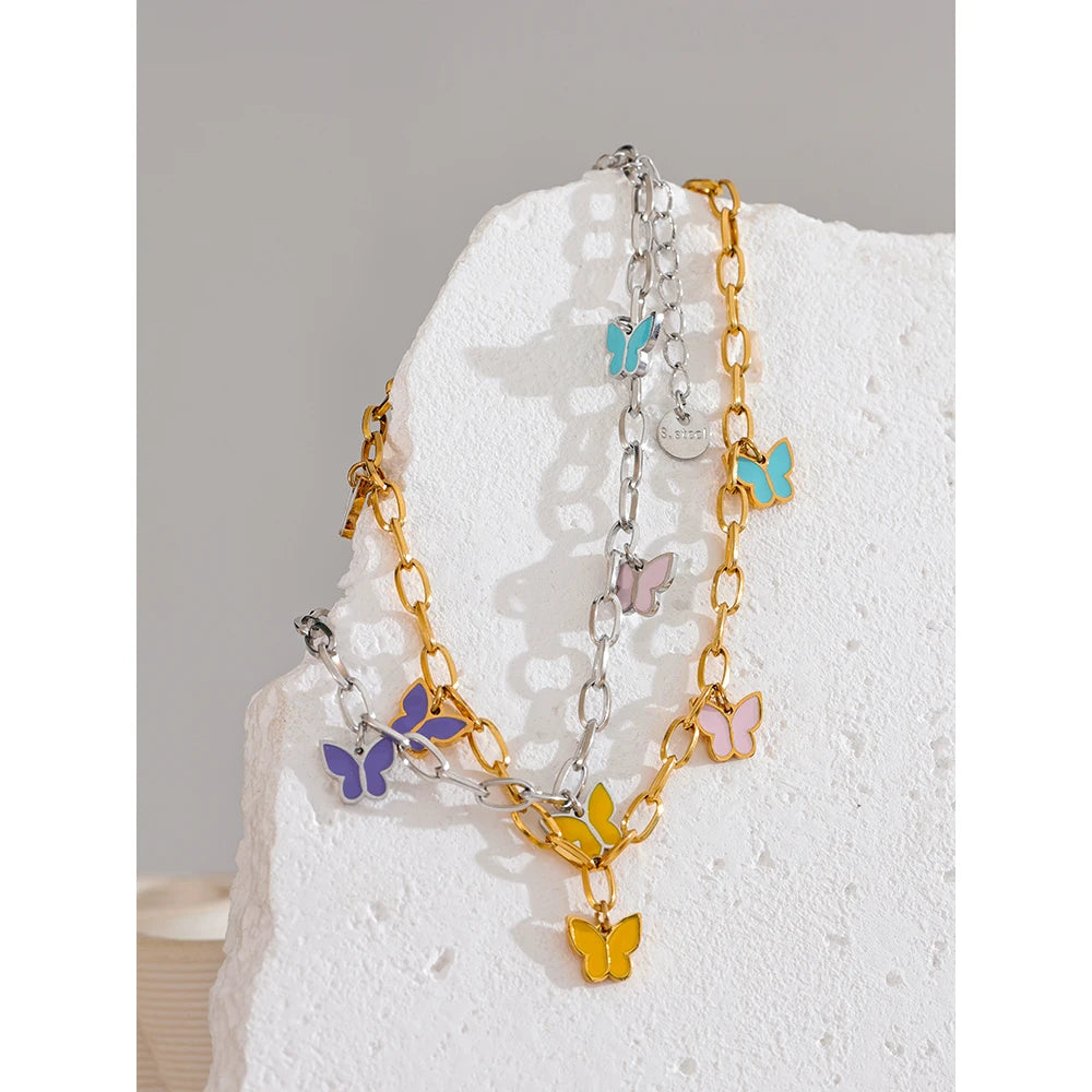Enamel Butterfly Anklet - 18K PVD Plated