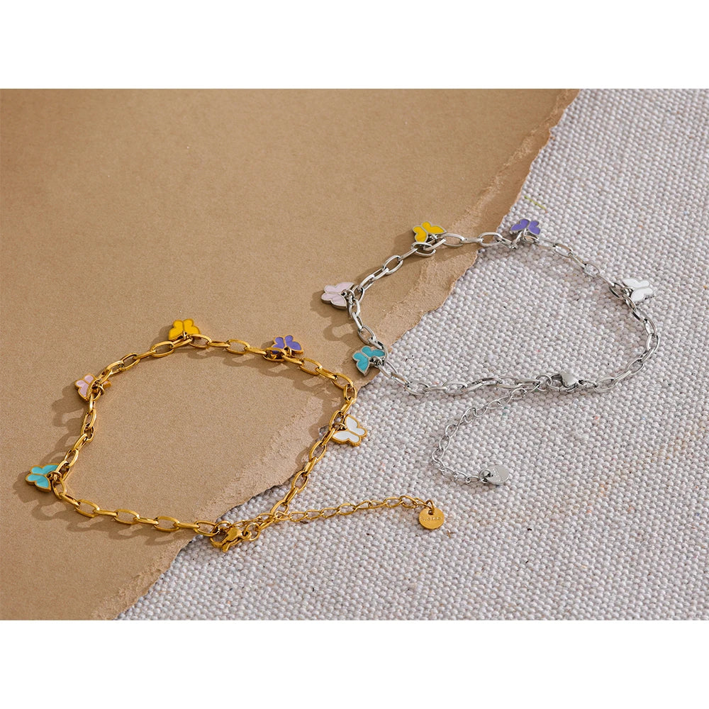 Enamel Butterfly Anklet - 18K PVD Plated
