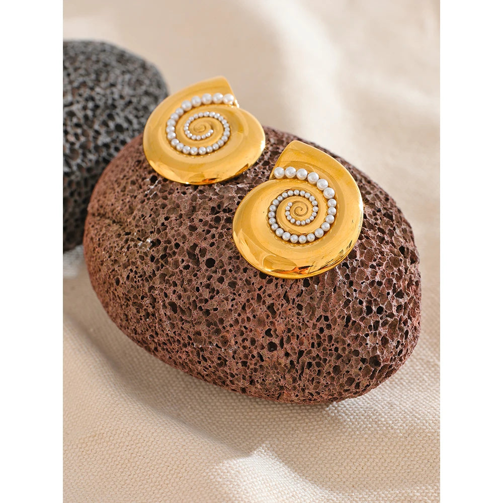 Golden Pearl Shell Stud Earrings