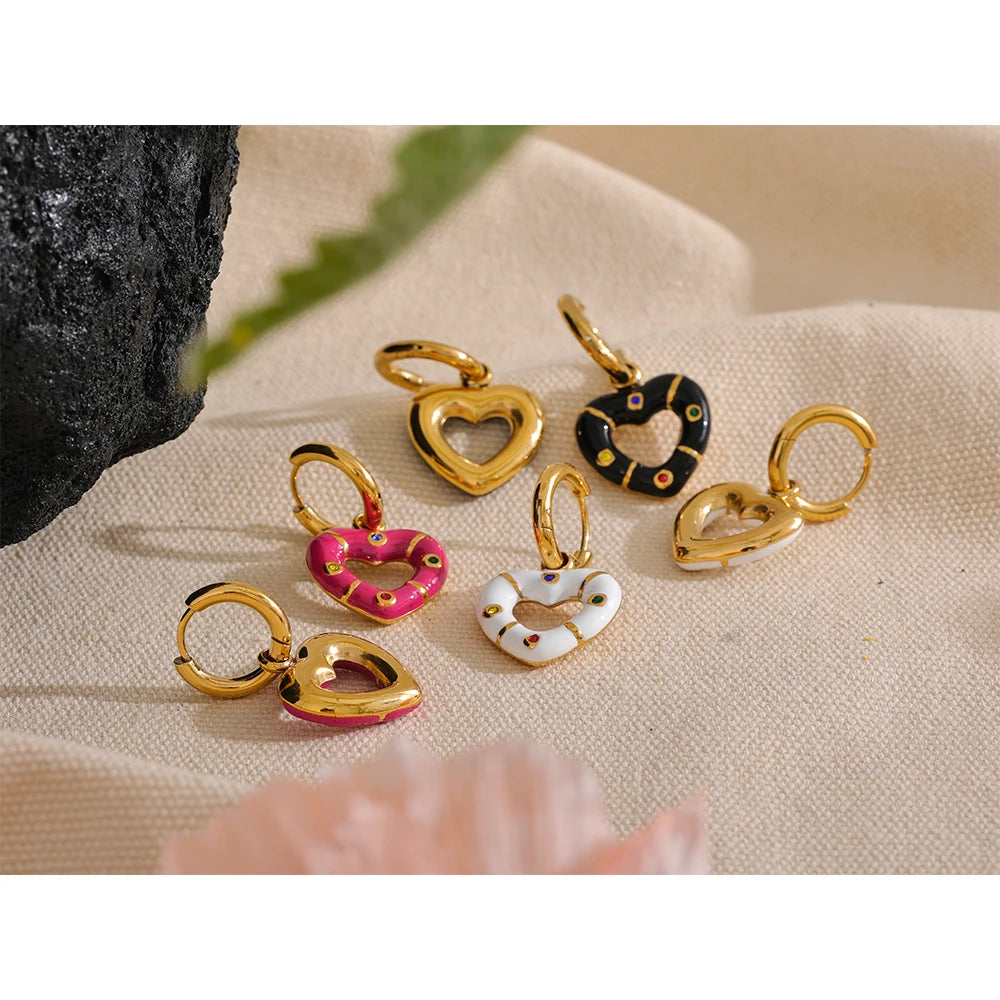 Heart Drop Hoop Earrings - Zircon Charm Jewelry