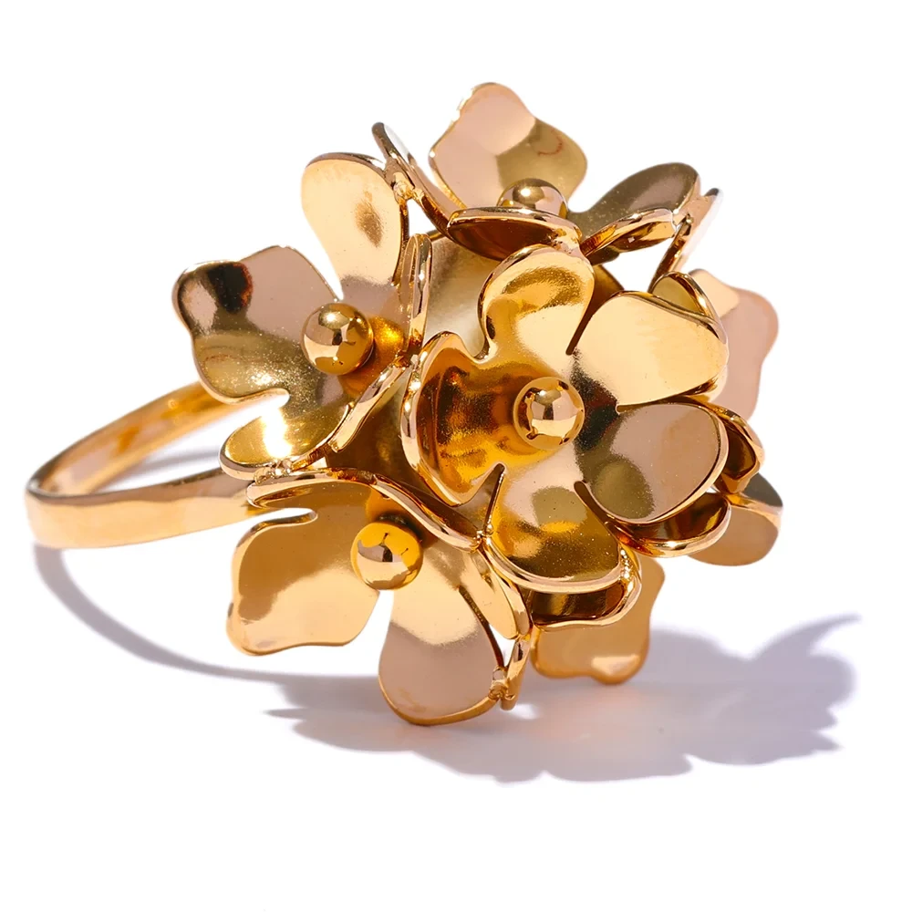 Golden Flower Adjustable Ring - Rust-Proof Daily Jewelry
