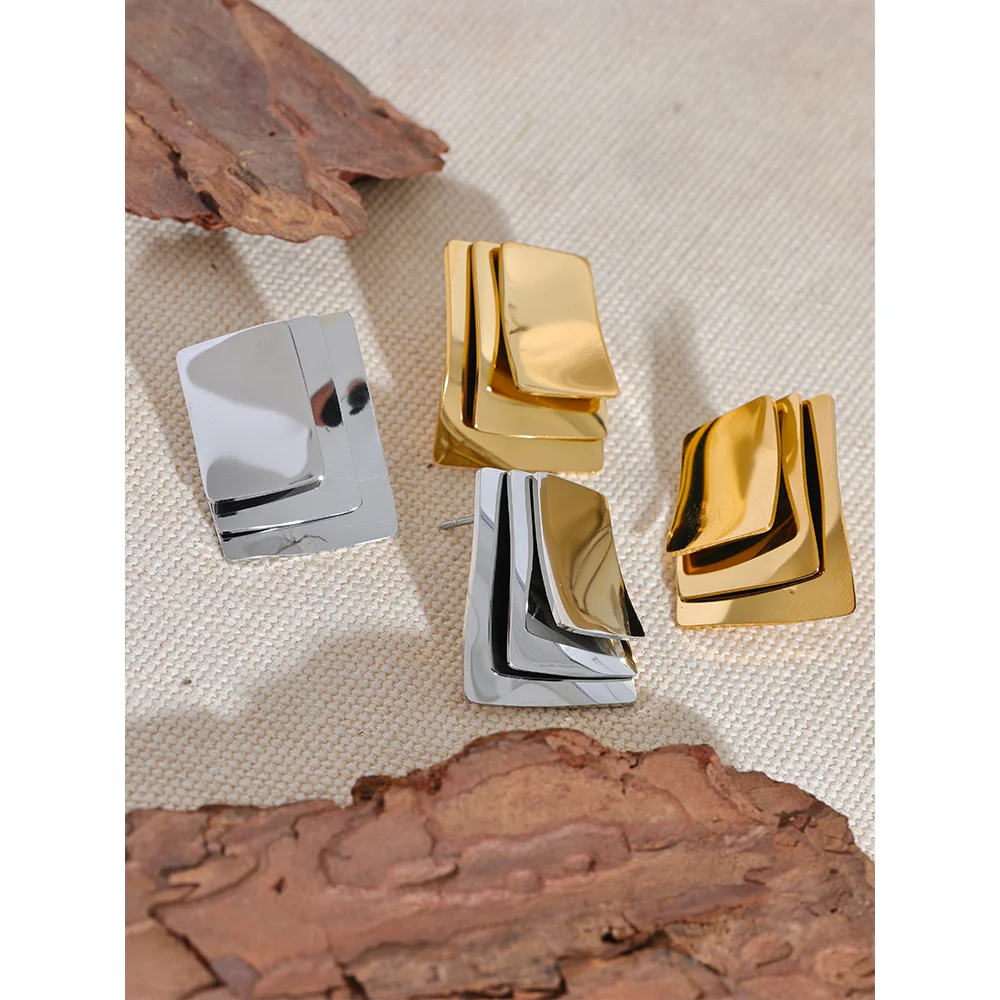 Stylish Square Layered Stud Earrings