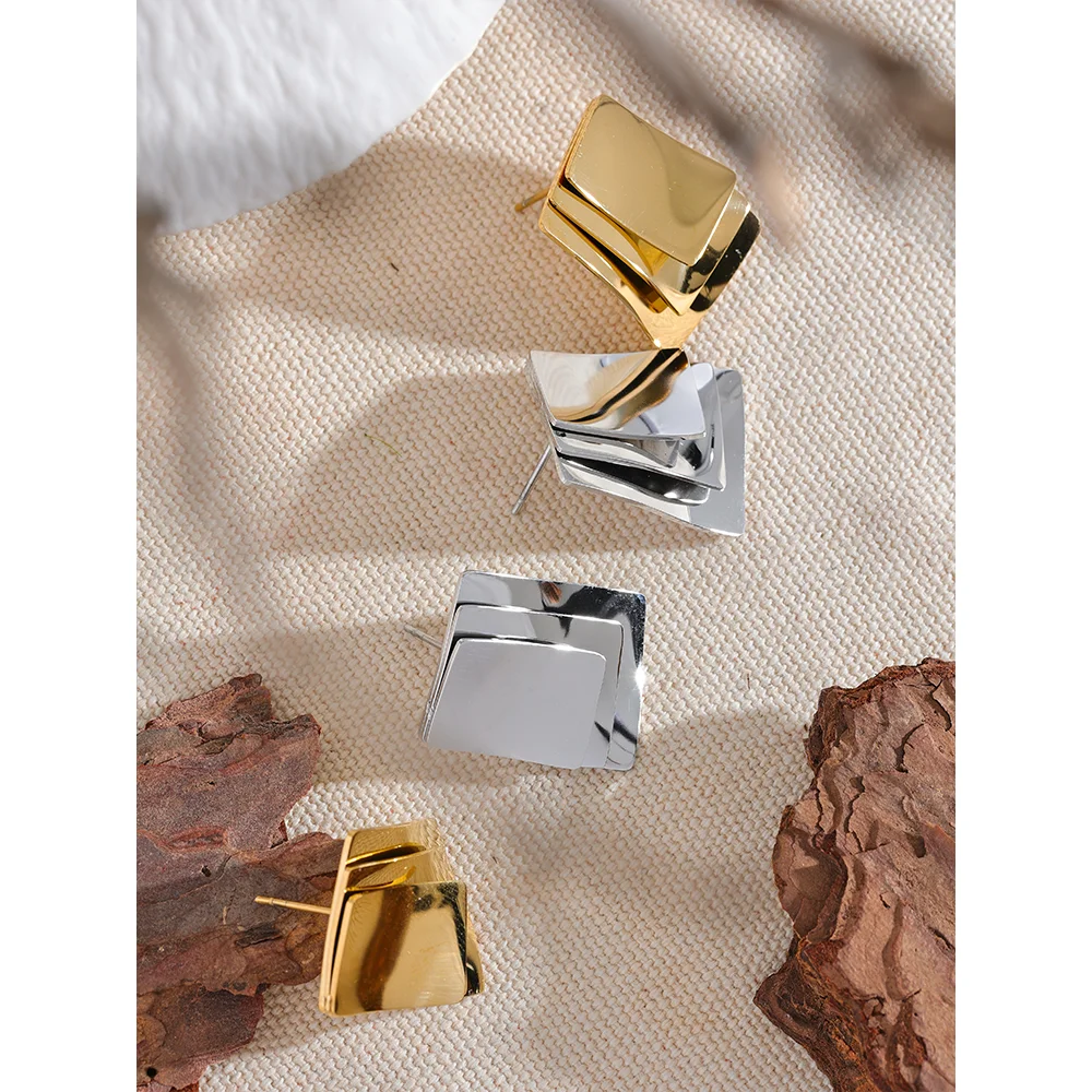 Stylish Square Layered Stud Earrings