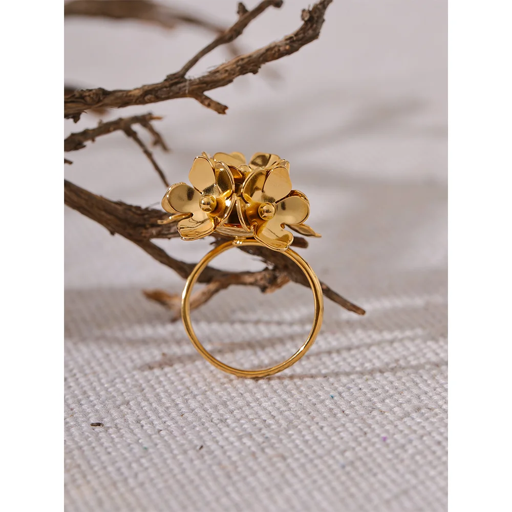Golden Flower Adjustable Ring - Rust-Proof Daily Jewelry