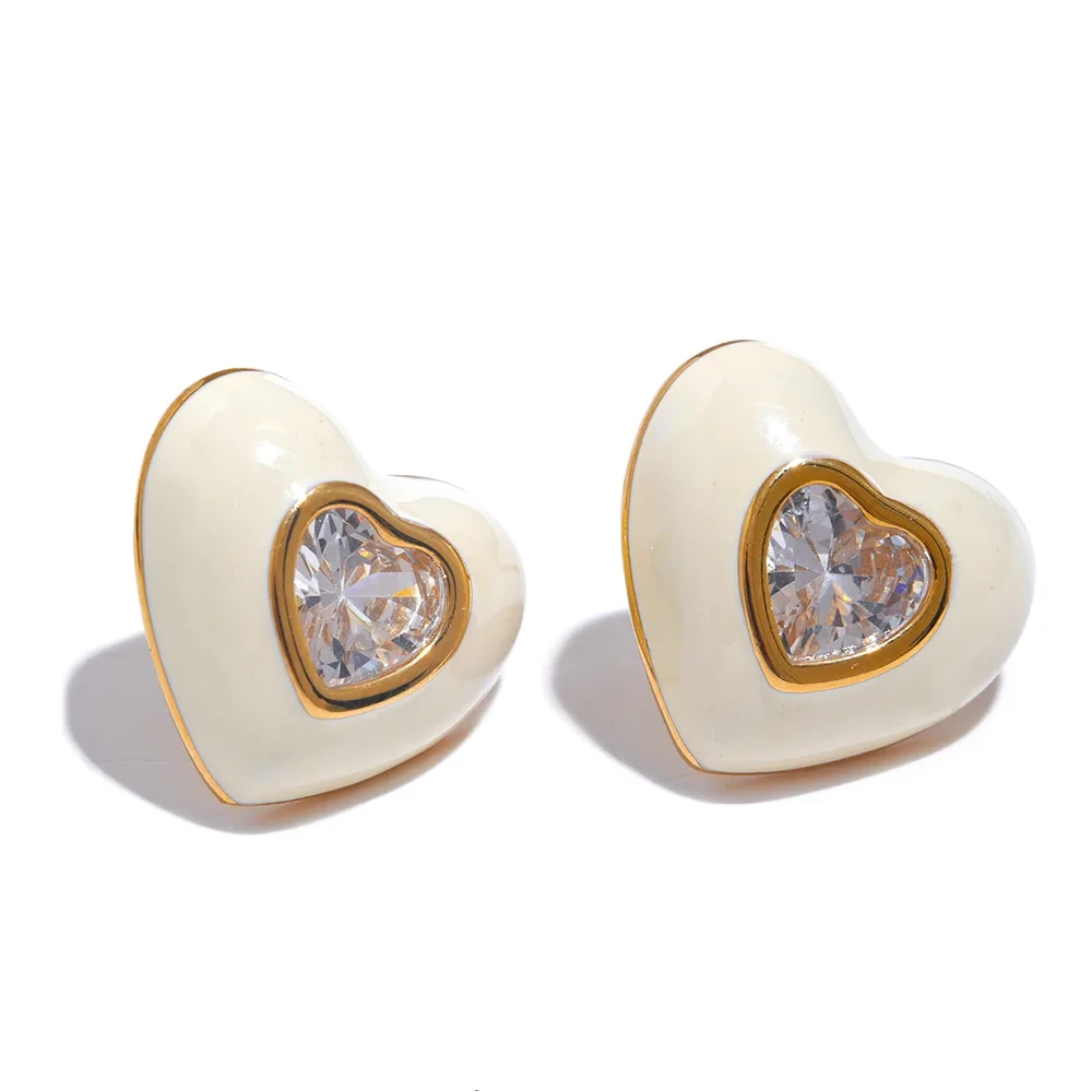 Enamel Cubic Zirconia Heart Colorful Stud Earrings