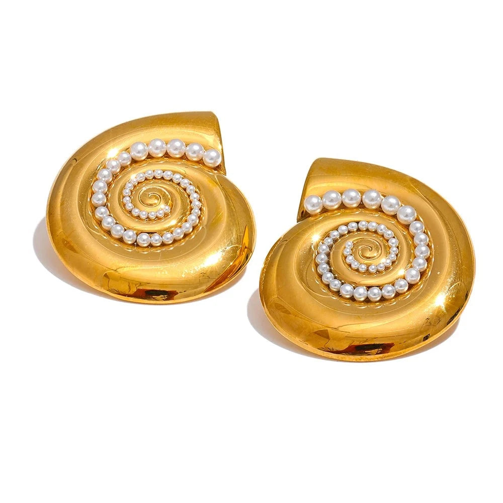 Golden Pearl Shell Stud Earrings