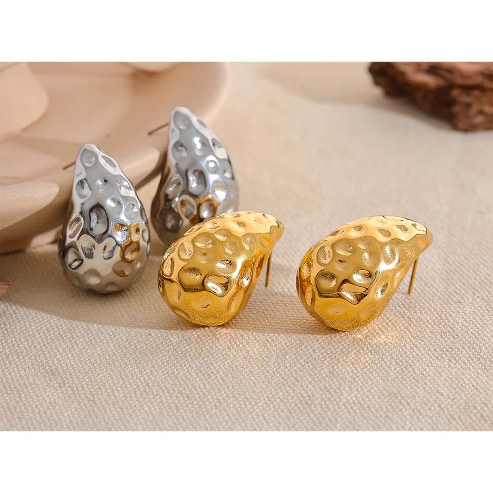 Gold Water Drop Stud Earrings