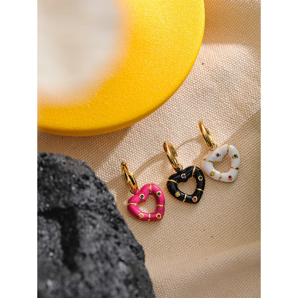 Heart Drop Hoop Earrings - Zircon Charm Jewelry
