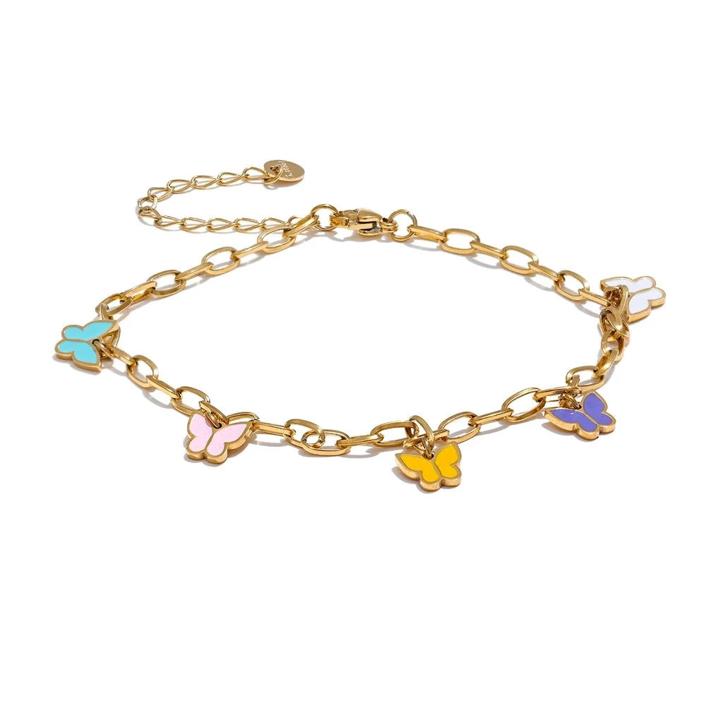 Enamel Butterfly Anklet - 18K PVD Plated