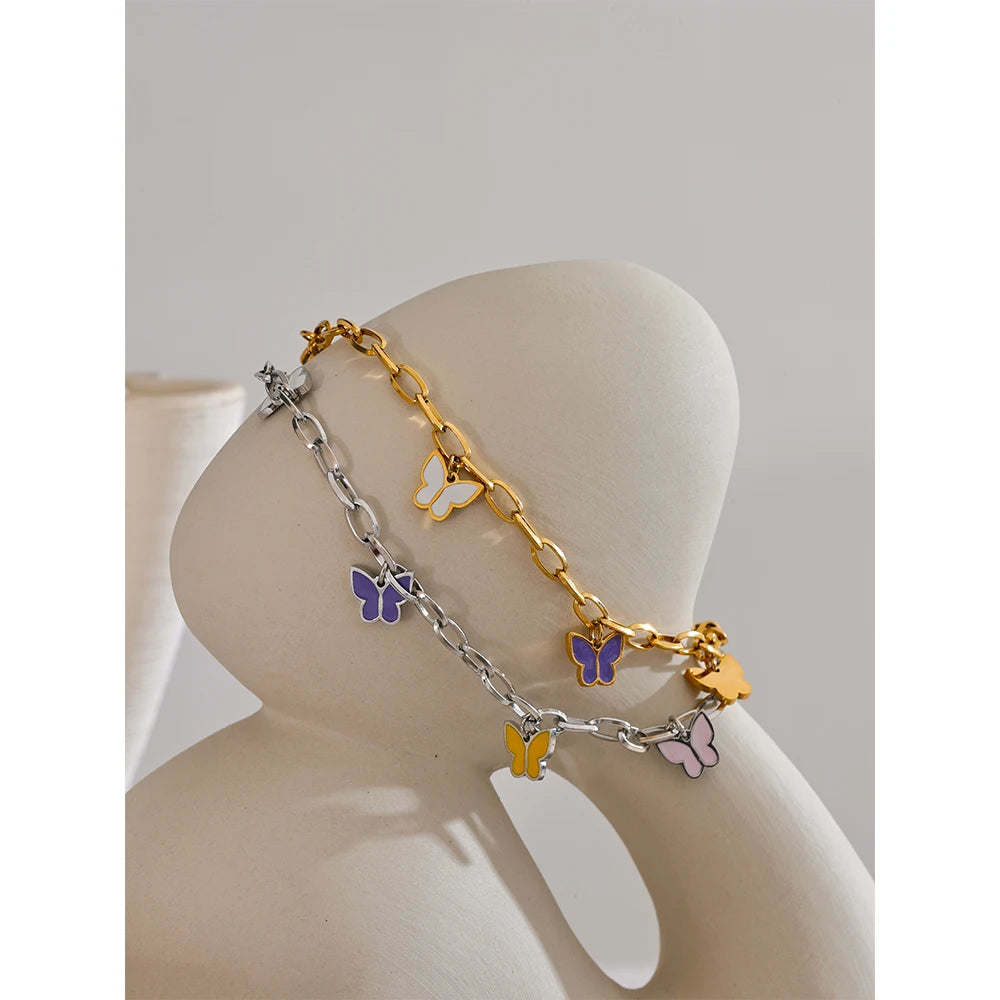 Enamel Butterfly Anklet - 18K PVD Plated