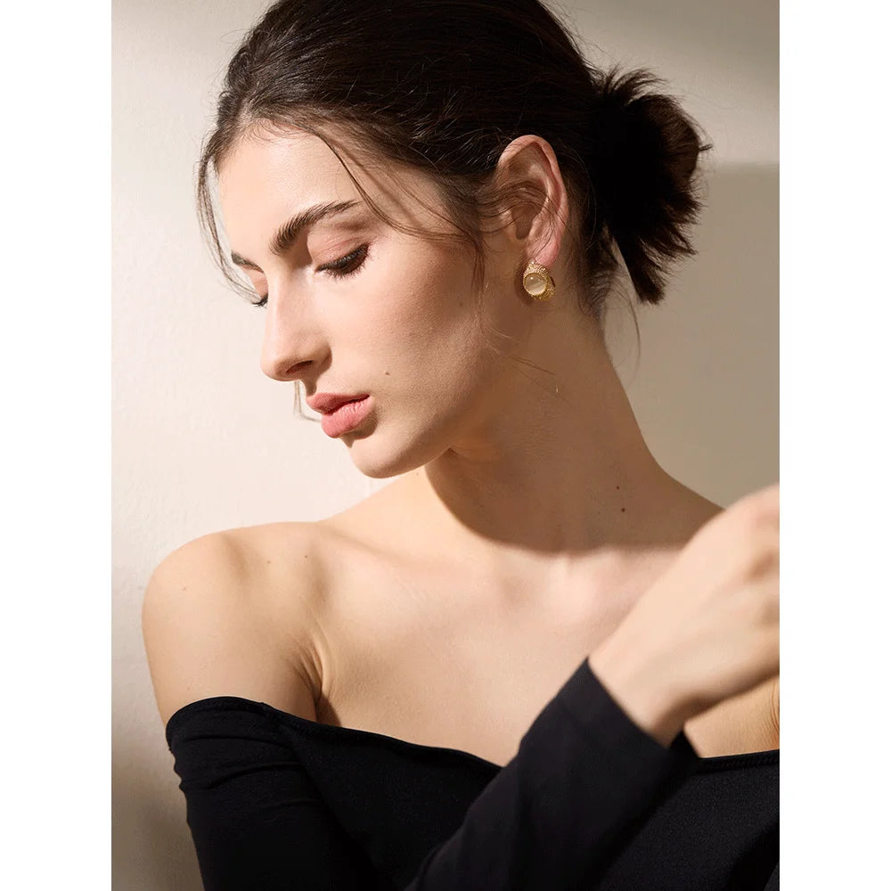 Vintage Cat Eye Stone Earrings - Geometric Fashion