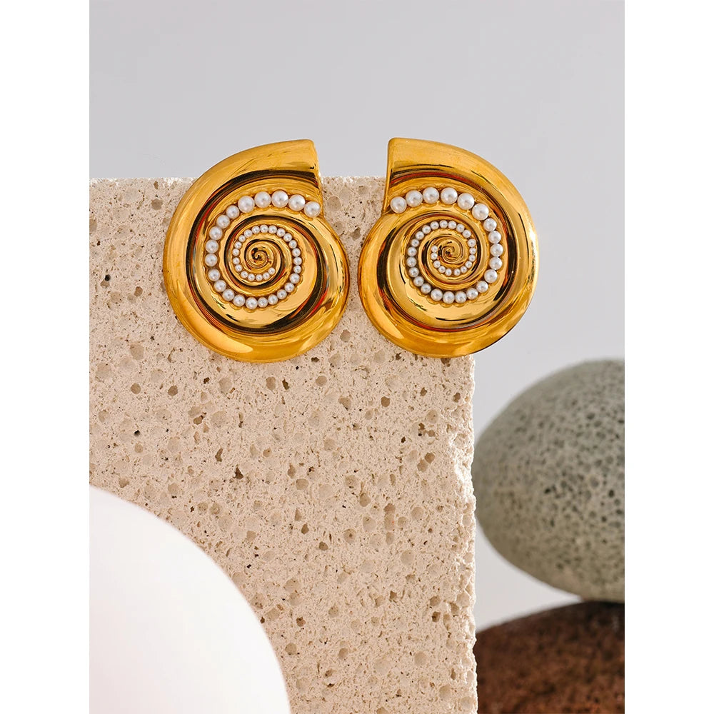 Golden Pearl Shell Stud Earrings