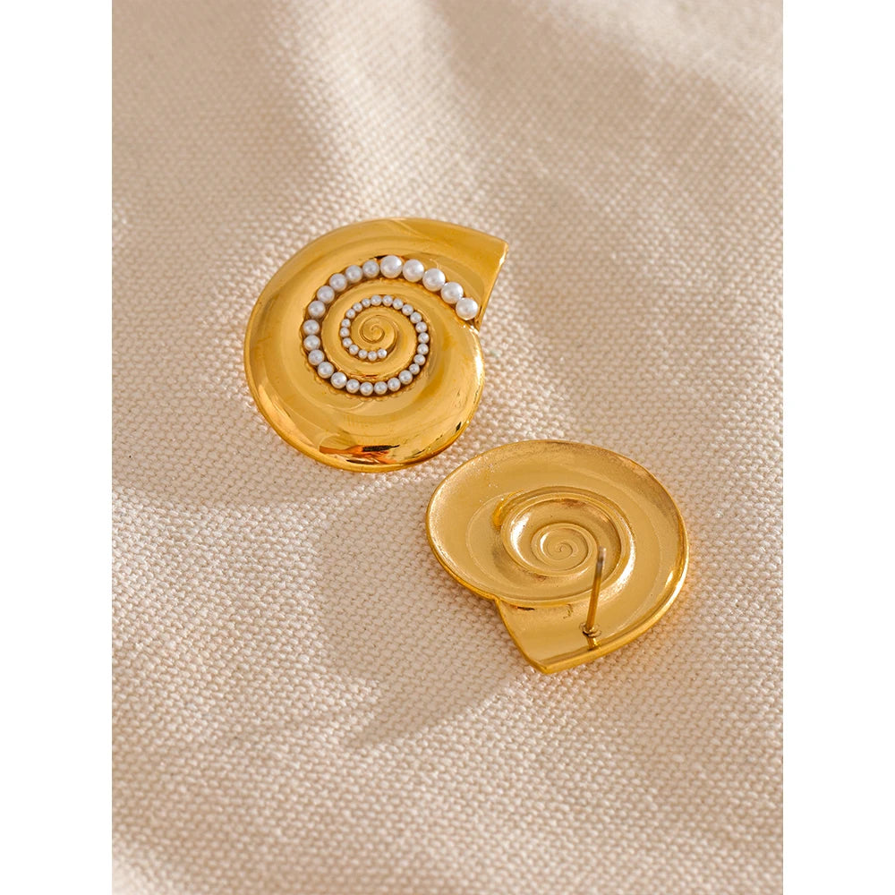 Golden Pearl Shell Stud Earrings
