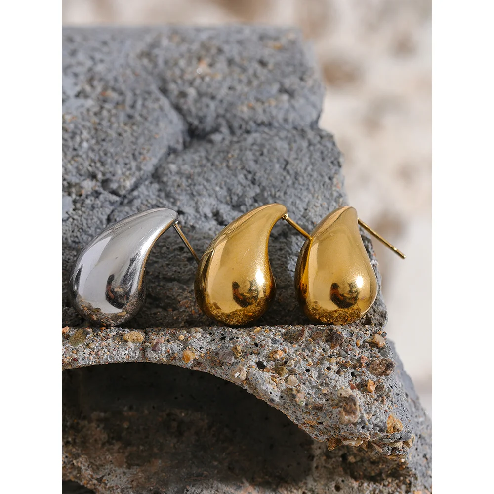 Gold Water Drop Stud Earrings
