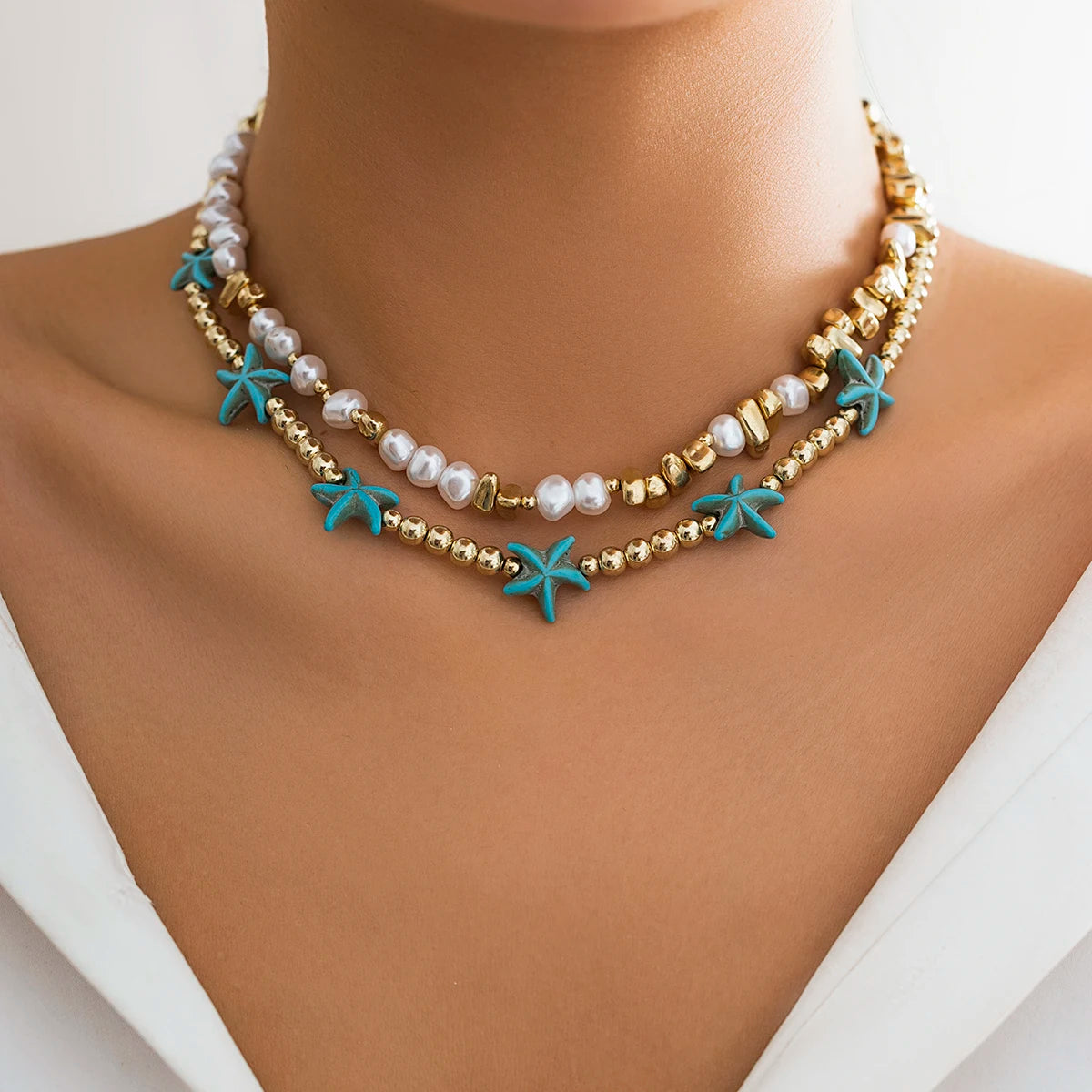 Boho Ocean Blue Starfish Necklace