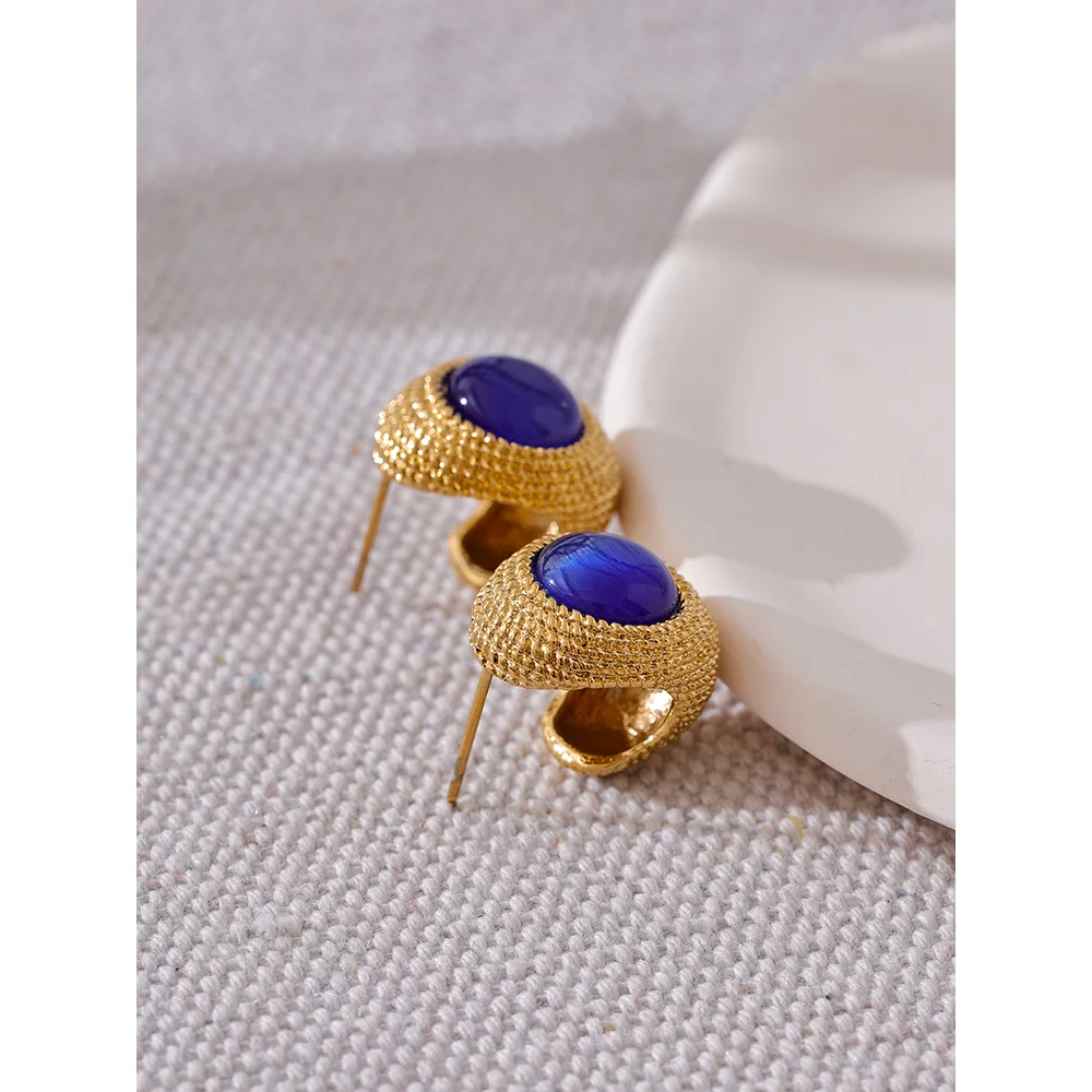 Vintage Cat Eye Stone Earrings - Geometric Fashion