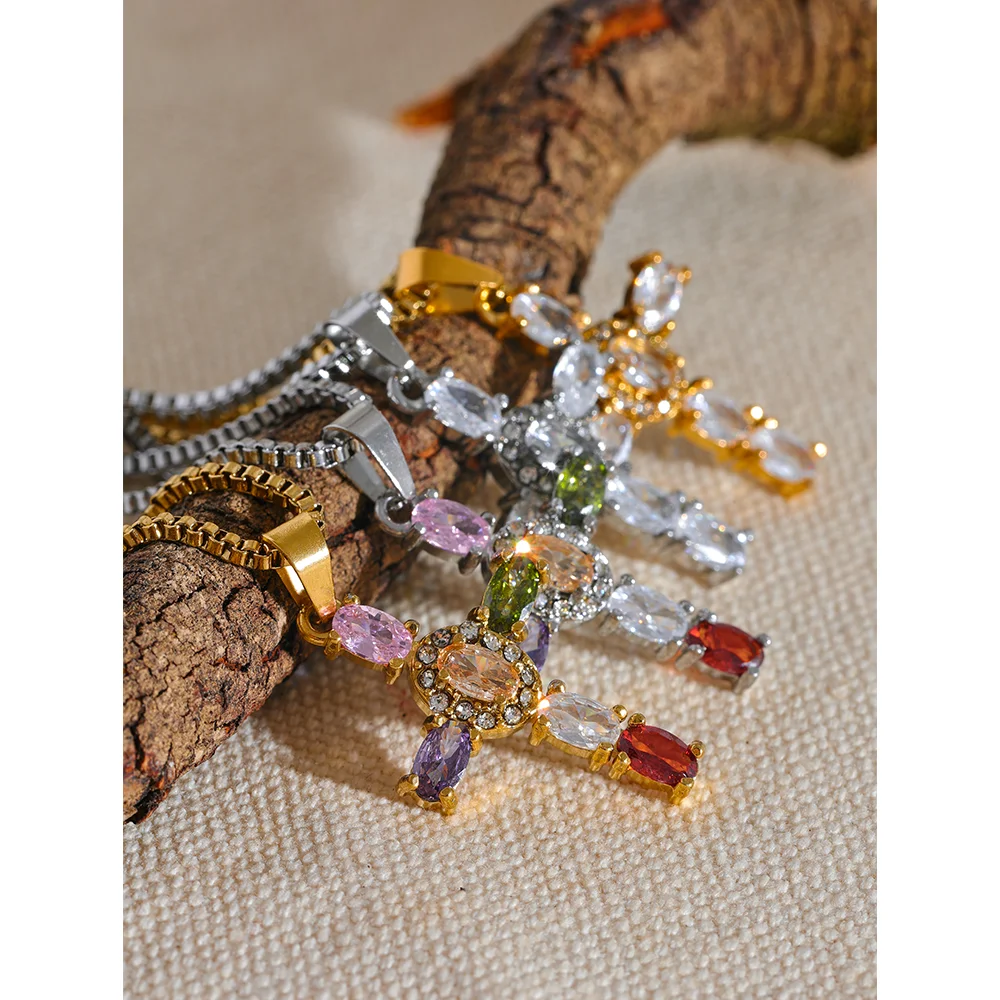 Luxury Colorful CZ Cross Pendant Necklace