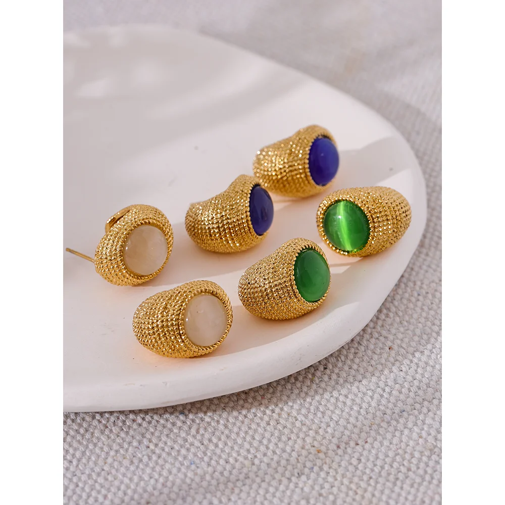 Vintage Cat Eye Stone Earrings - Geometric Fashion