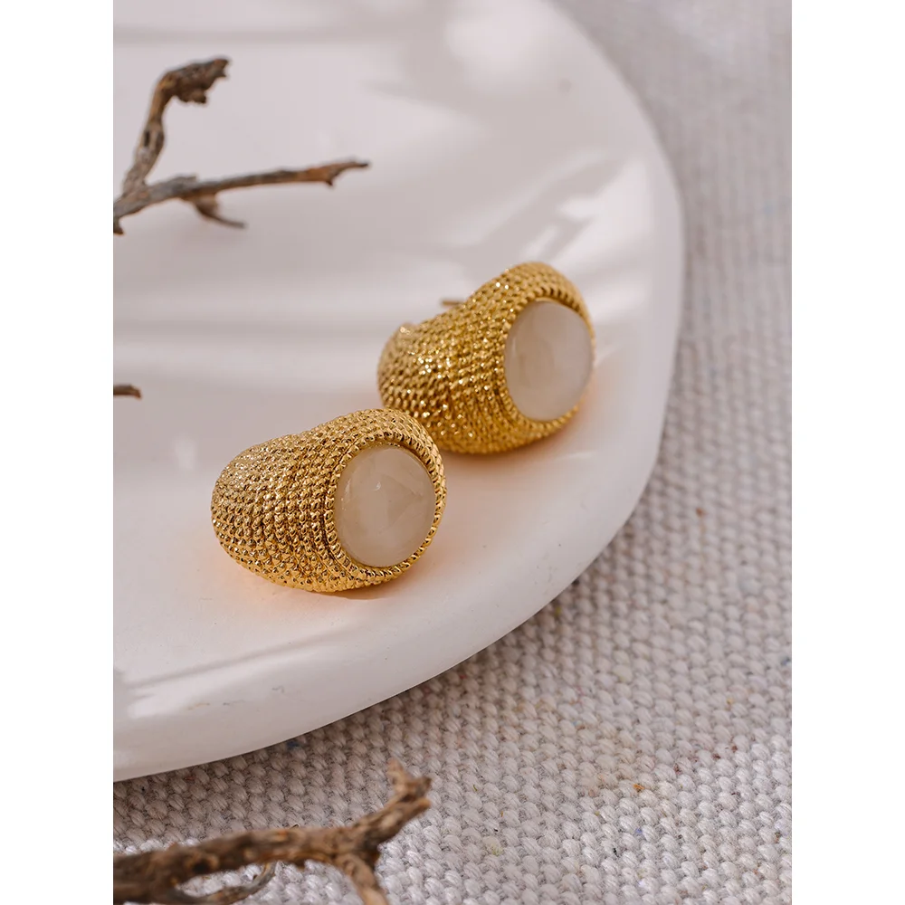 Vintage Cat Eye Stone Earrings - Geometric Fashion
