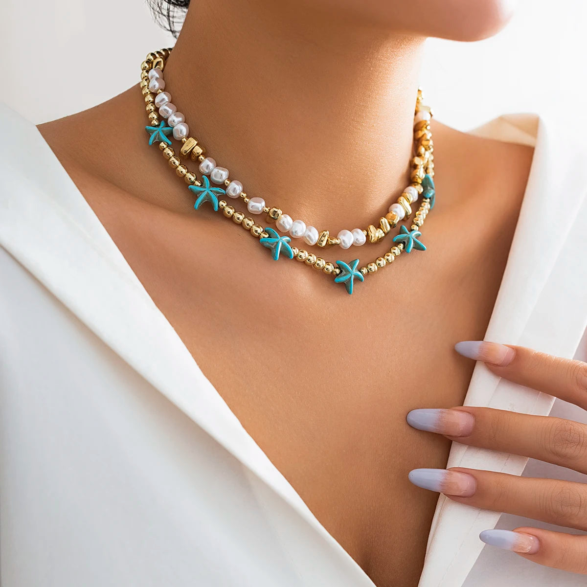 Boho Ocean Blue Starfish Necklace