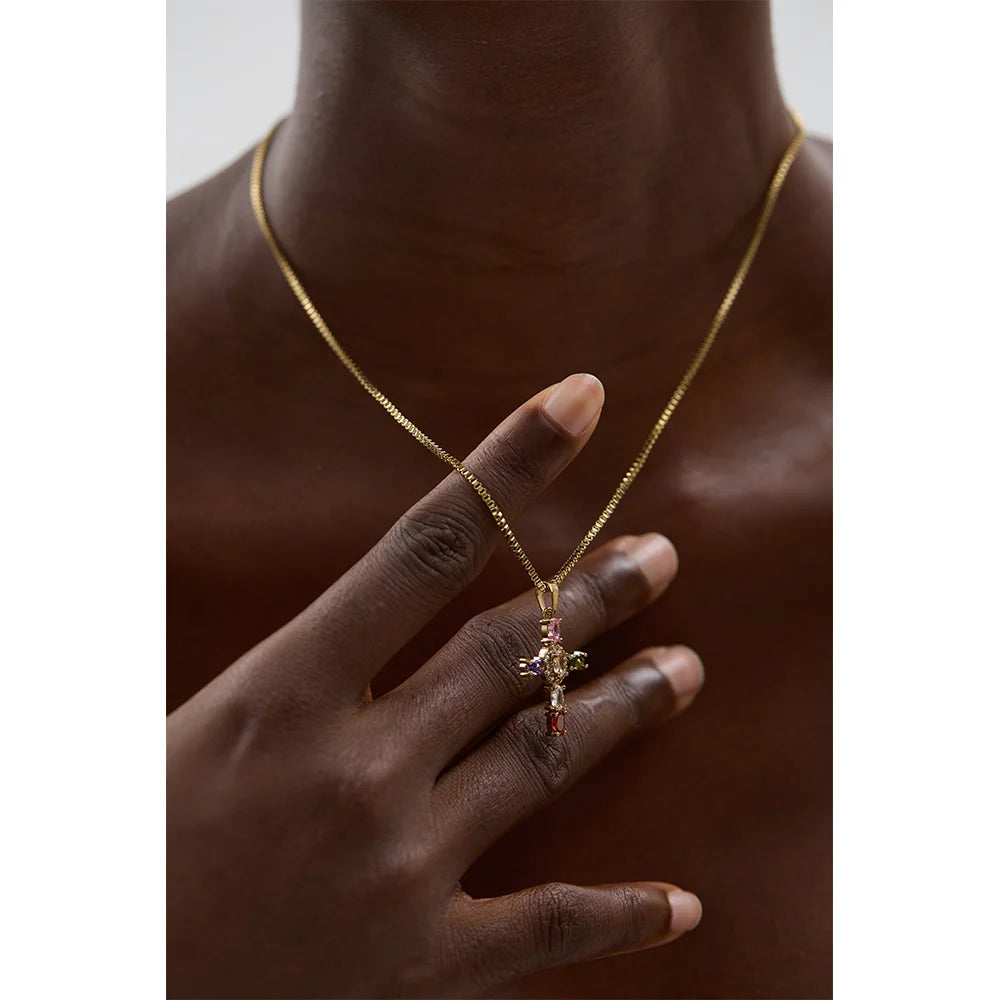 Luxury Colorful CZ Cross Pendant Necklace