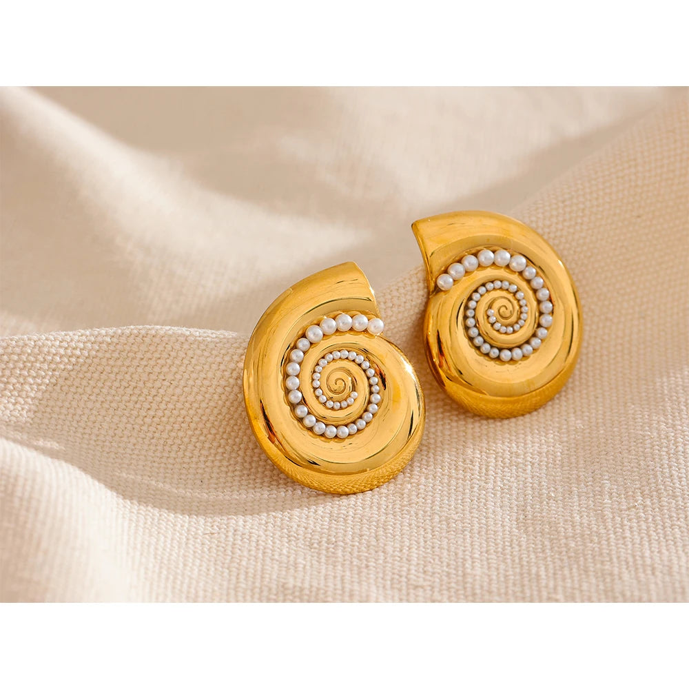Golden Pearl Shell Stud Earrings