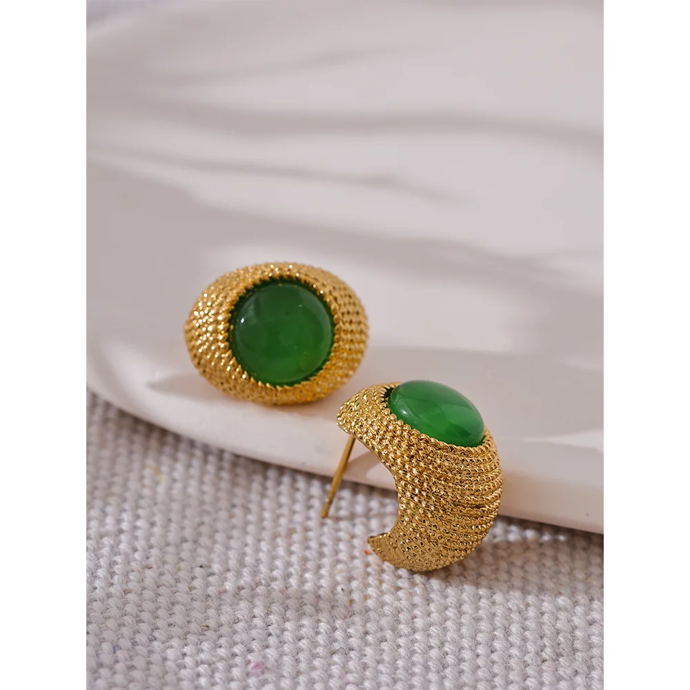 Vintage Cat Eye Stone Earrings - Geometric Fashion