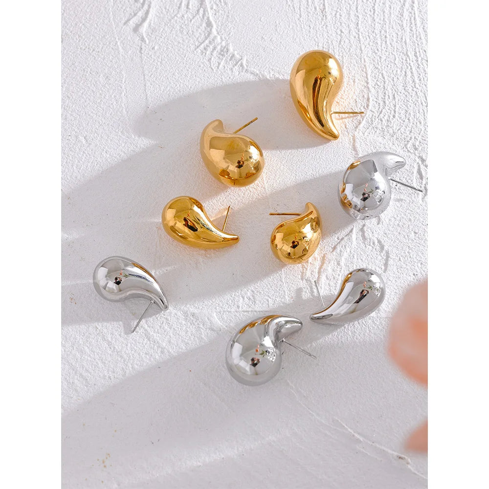 Gold Water Drop Stud Earrings