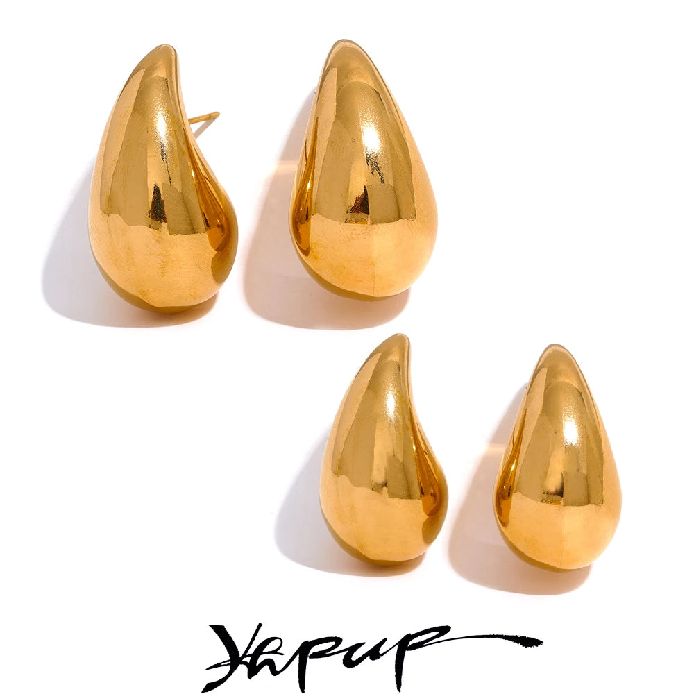 Gold Water Drop Stud Earrings