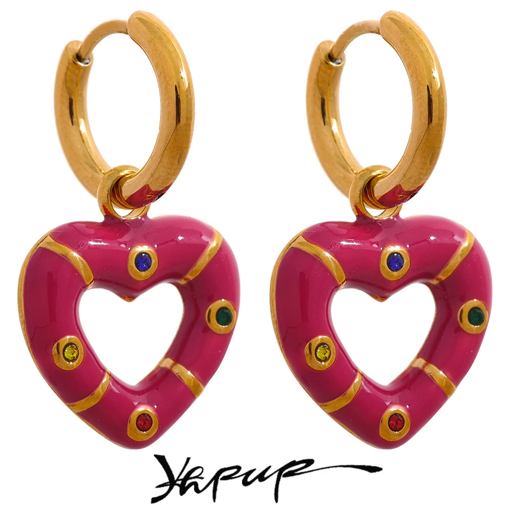 Heart Drop Hoop Earrings - Zircon Charm Jewelry