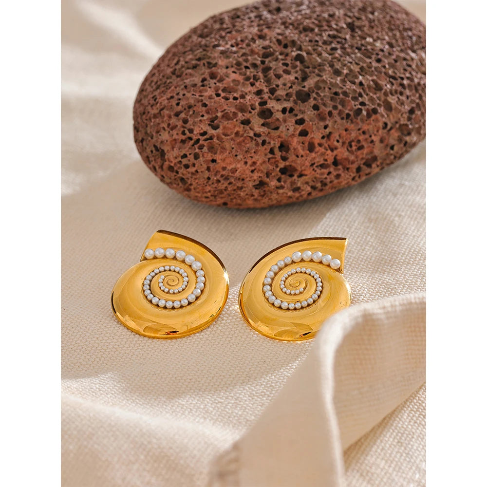 Golden Pearl Shell Stud Earrings