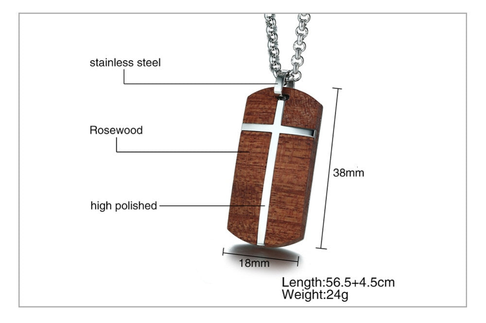 Vintage Rosewood Men Pendant Cross Necklace