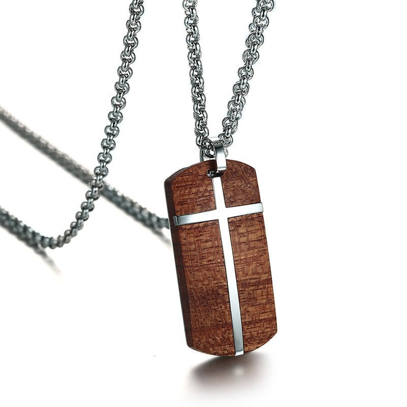 Vintage Rosewood Men Pendant Cross Necklace