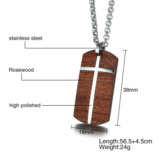 Vintage Rosewood Men Pendant Cross Necklace
