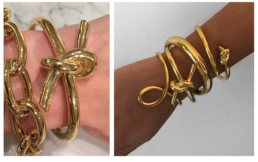 Knotted Rope Cuff Bangle Gold Bracelet