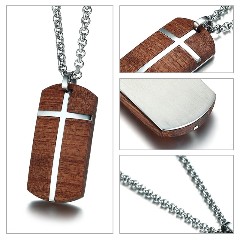 Vintage Rosewood Men Pendant Cross Necklace
