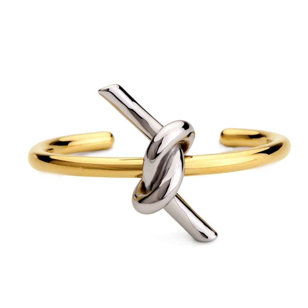Knotted Rope Cuff Bangle Gold Bracelet