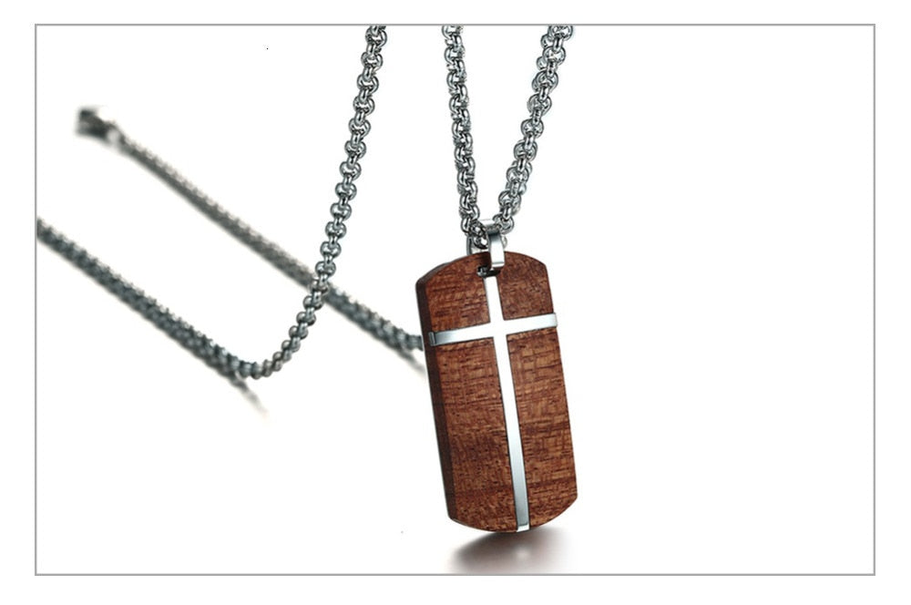 Vintage Rosewood Men Pendant Cross Necklace