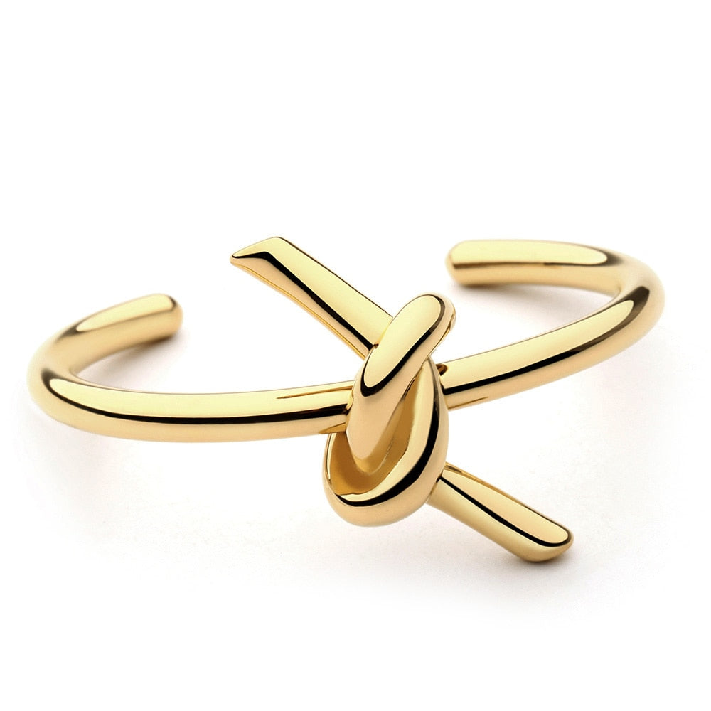 Knotted Rope Cuff Bangle Gold Bracelet