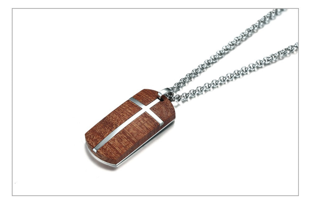 Vintage Rosewood Men Pendant Cross Necklace