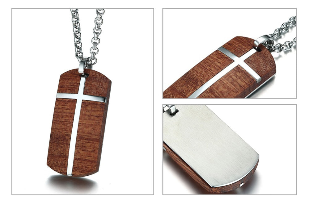 Vintage Rosewood Men Pendant Cross Necklace
