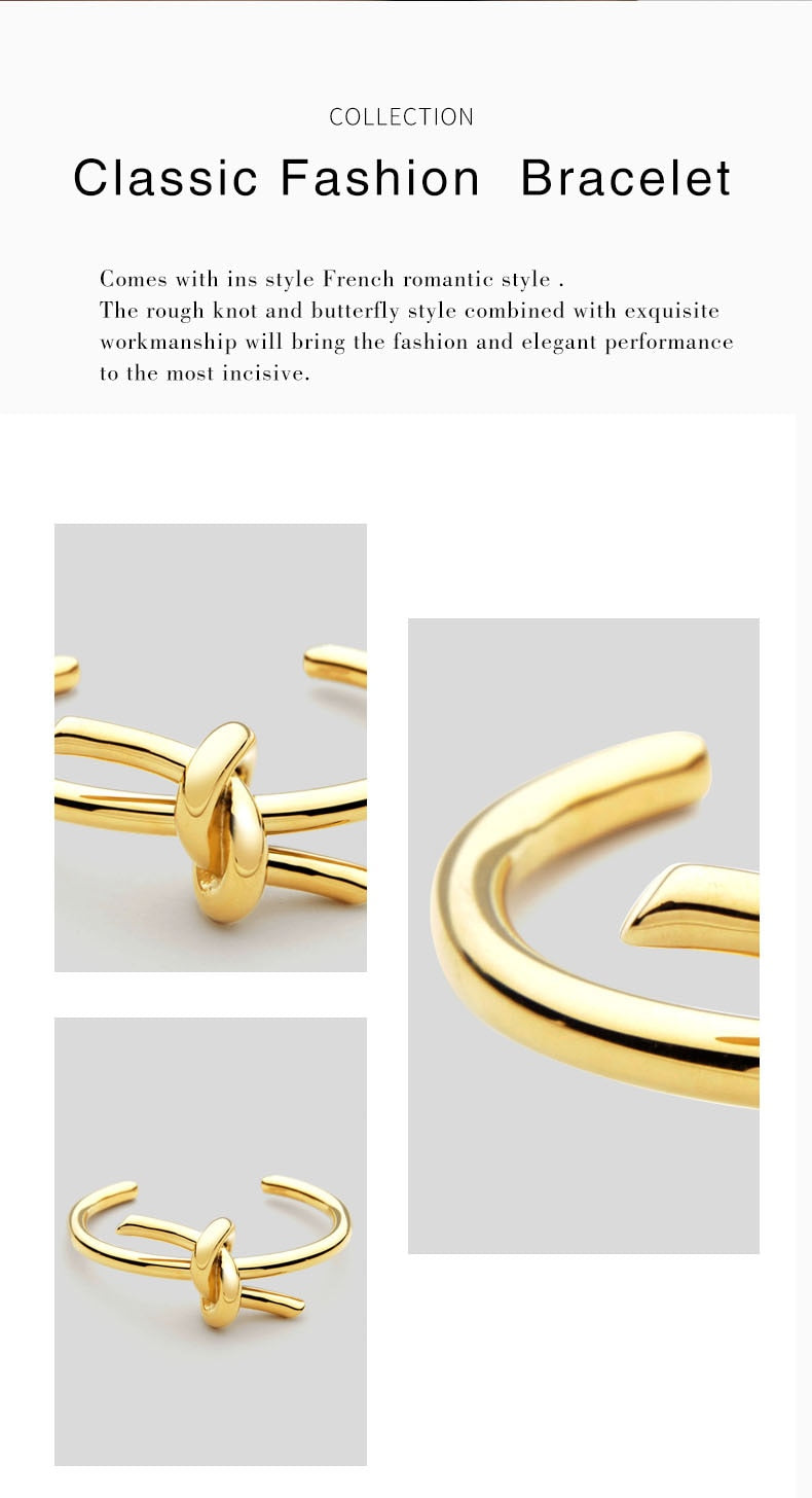 Knotted Rope Cuff Bangle Gold Bracelet