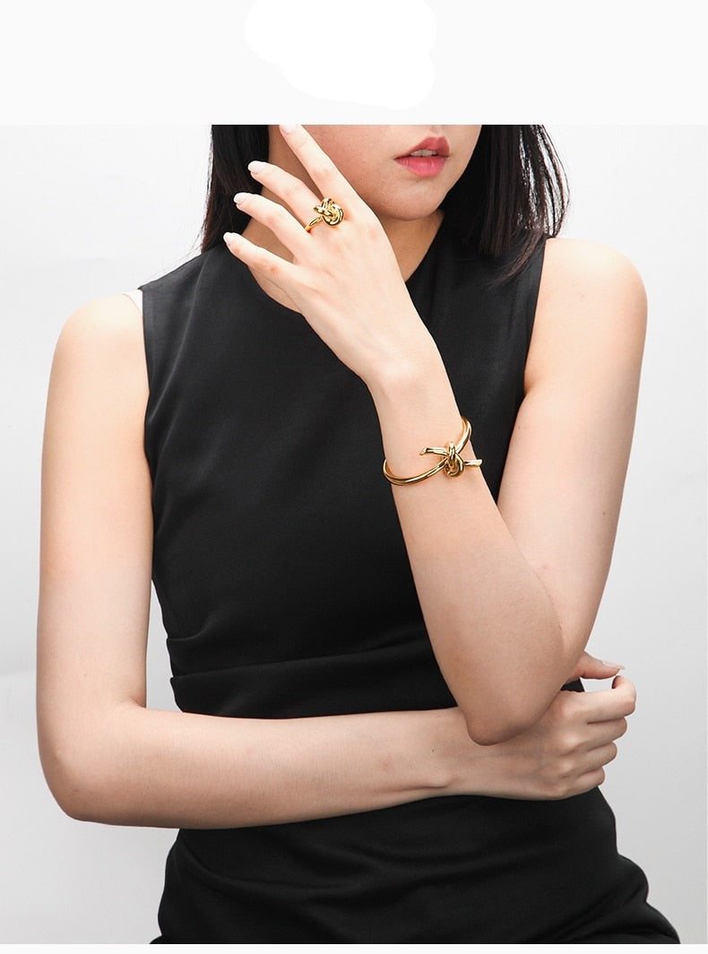 Knotted Rope Cuff Bangle Gold Bracelet